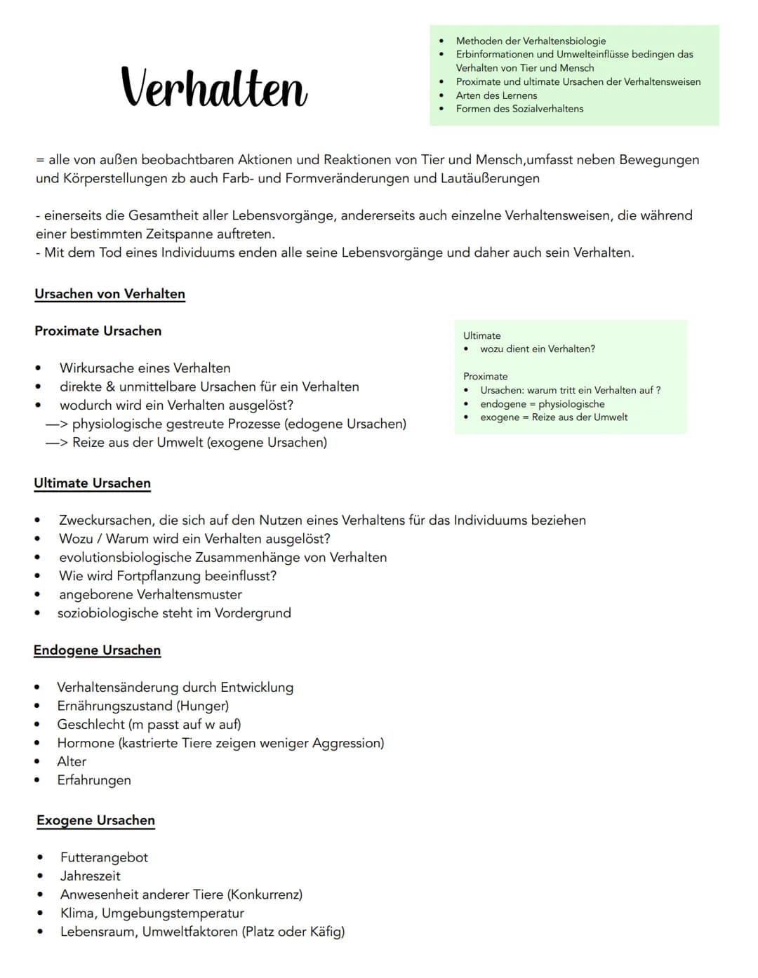 Verhalten
= alle von außen beobachtbaren Aktionen und Reaktionen von Tier und Mensch, umfasst neben Bewegungen
und Körperstellungen zb auch 