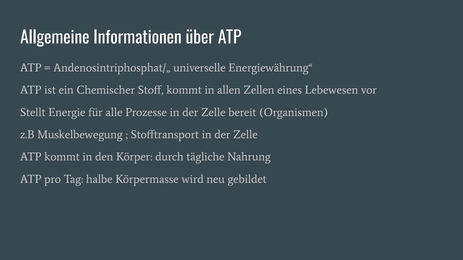 ATP
Adenosin-tri-phosphat
PPP Allgemeine Informationen über ATP
ATP = Andenosintriphosphat/„, universelle Energiewährung"
ATP ist ein Chemis