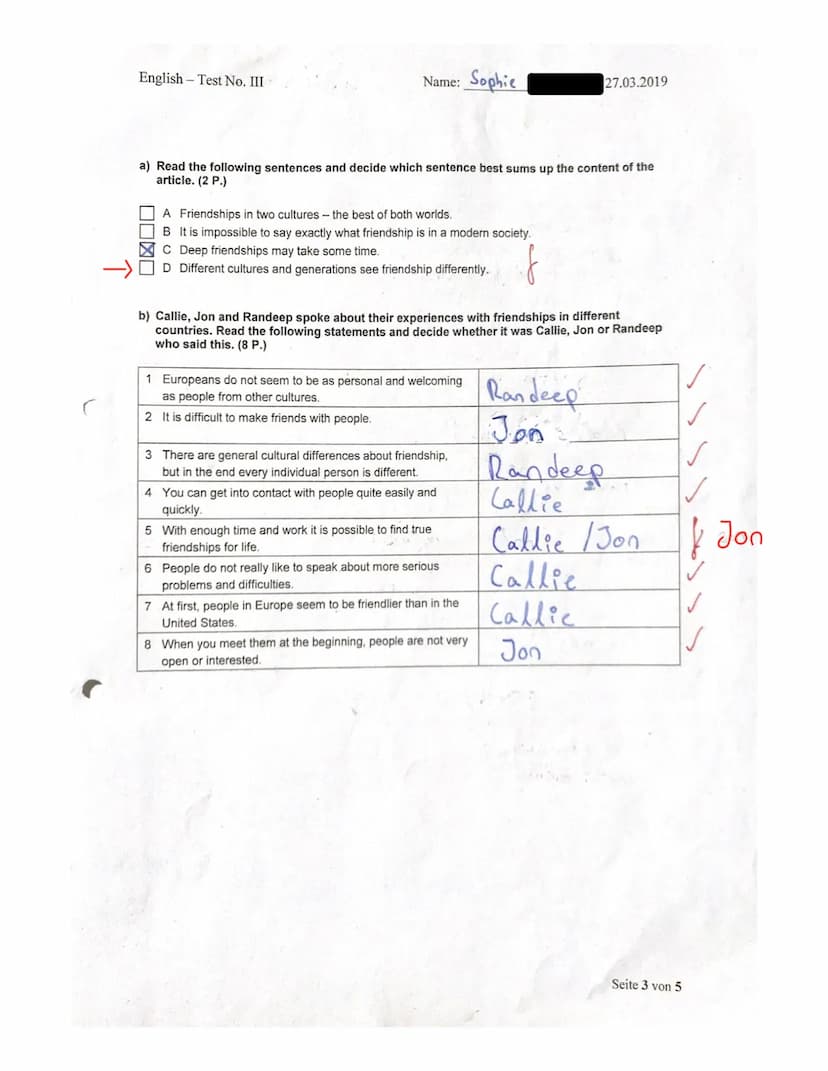 5
10
15
20
English-Test No. III
Read the following text. Then do the tasks.
25
2 Forever friends?
en
30
Forever friends
What
is a
friend?
Na