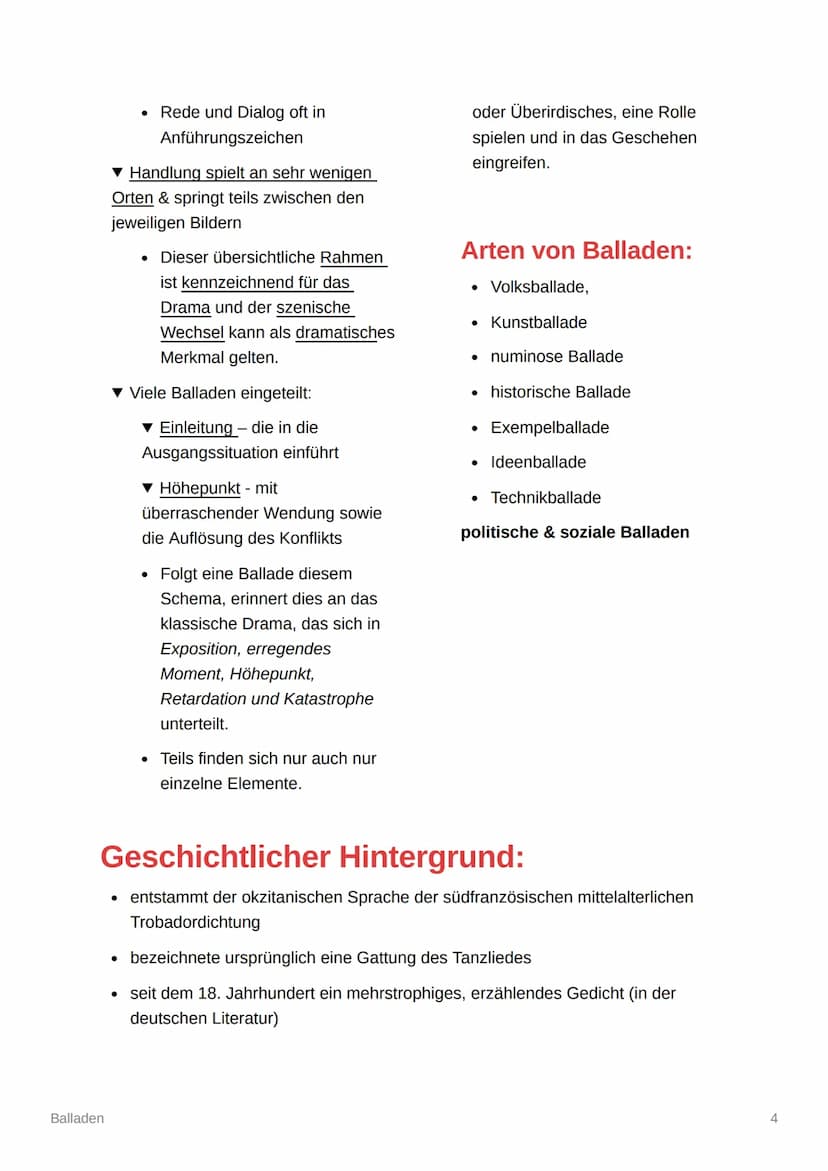 Balladen
Was ist eine Ballade?
BALLADE: [volkstümliches]
Gedicht, in dem ein
handlungsreiches, oft
tragisch endendes
Geschehen [aus Geschich