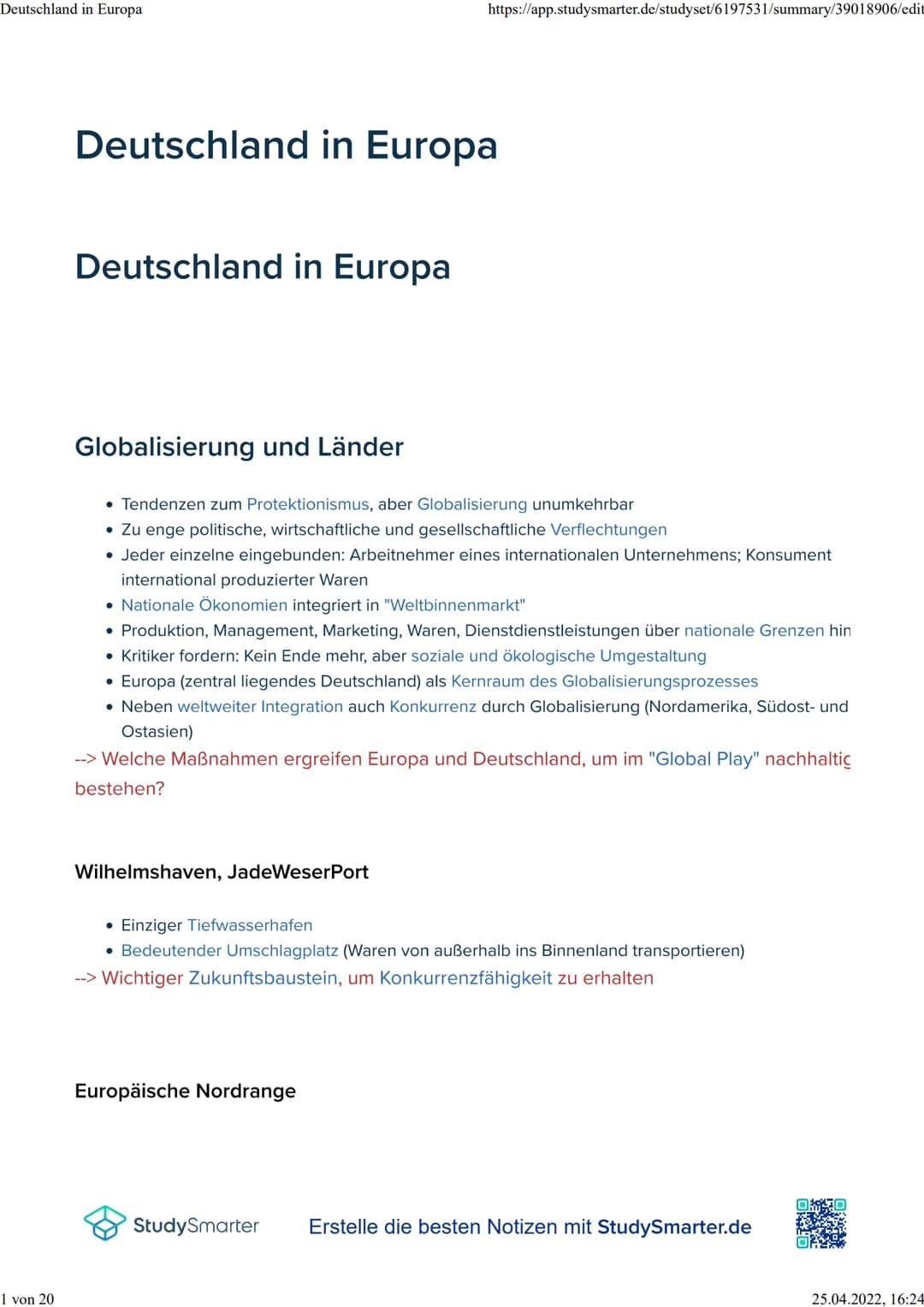 Deutschland in Europa
1 von 20
Deutschland in Europa
Deutschland in Europa
Globalisierung und Länder
• Tendenzen zum Protektionismus, aber G