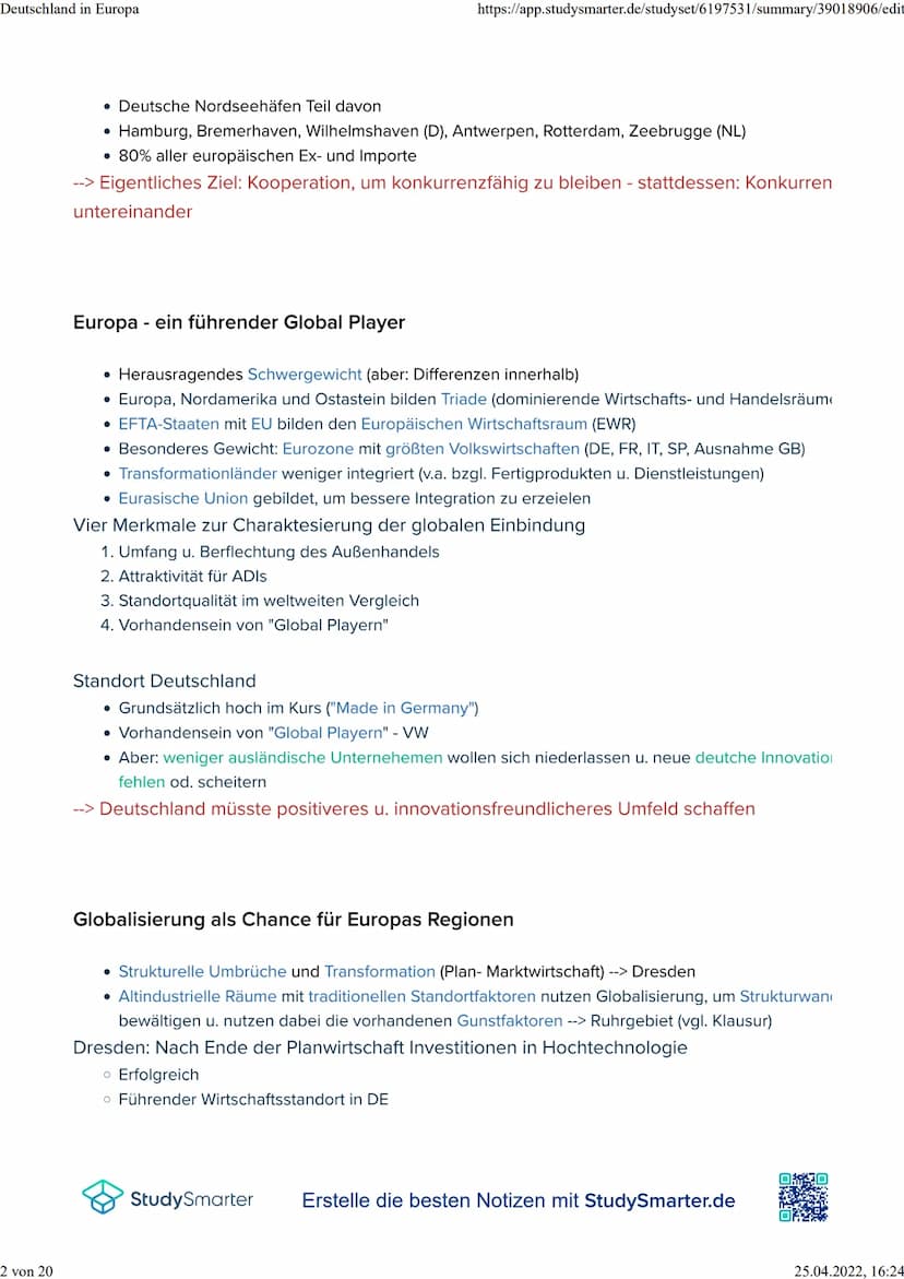 Deutschland in Europa
1 von 20
Deutschland in Europa
Deutschland in Europa
Globalisierung und Länder
• Tendenzen zum Protektionismus, aber G