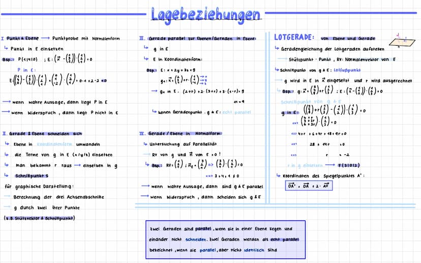 ·= ( :) + r ( i ) +² (; )
Parameter form : E: x² =
Normalengleichung: E: (²-a)· 7:0
Koordinatengleichung: E. ax + by + cz = d
^ . ( ² ) . ñ.