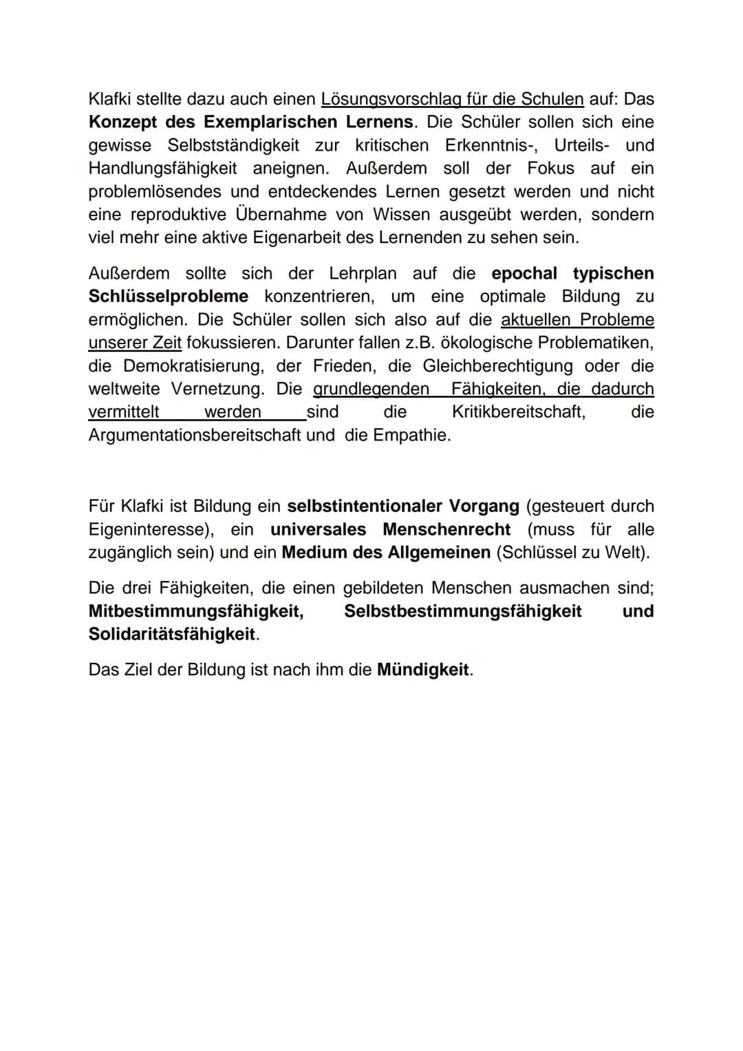 Wolfgang Klafkis Bildungskonzept
Der Marburger Erziehungswissenschaftler und Bildungsreformer
Wolfgang Klafki entwickelte in der zweiten Häl