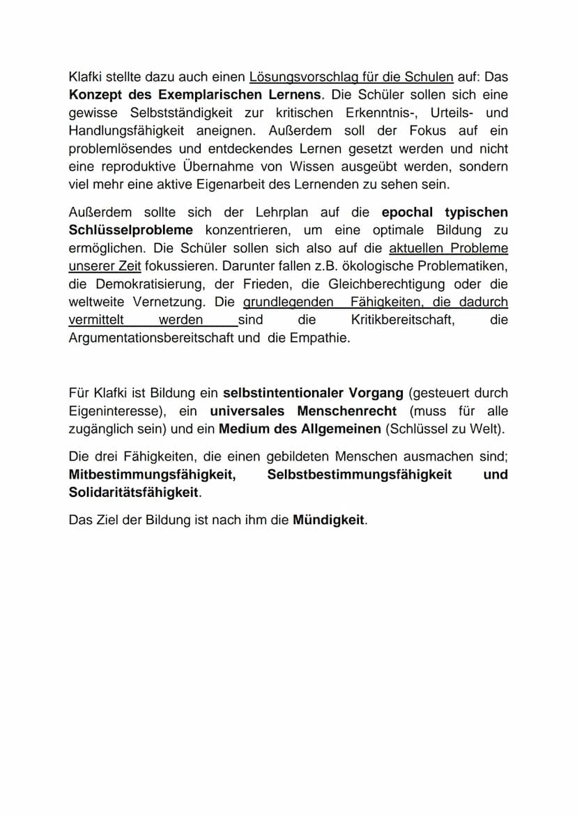Wolfgang Klafkis Bildungskonzept
Der Marburger Erziehungswissenschaftler und Bildungsreformer
Wolfgang Klafki entwickelte in der zweiten Häl