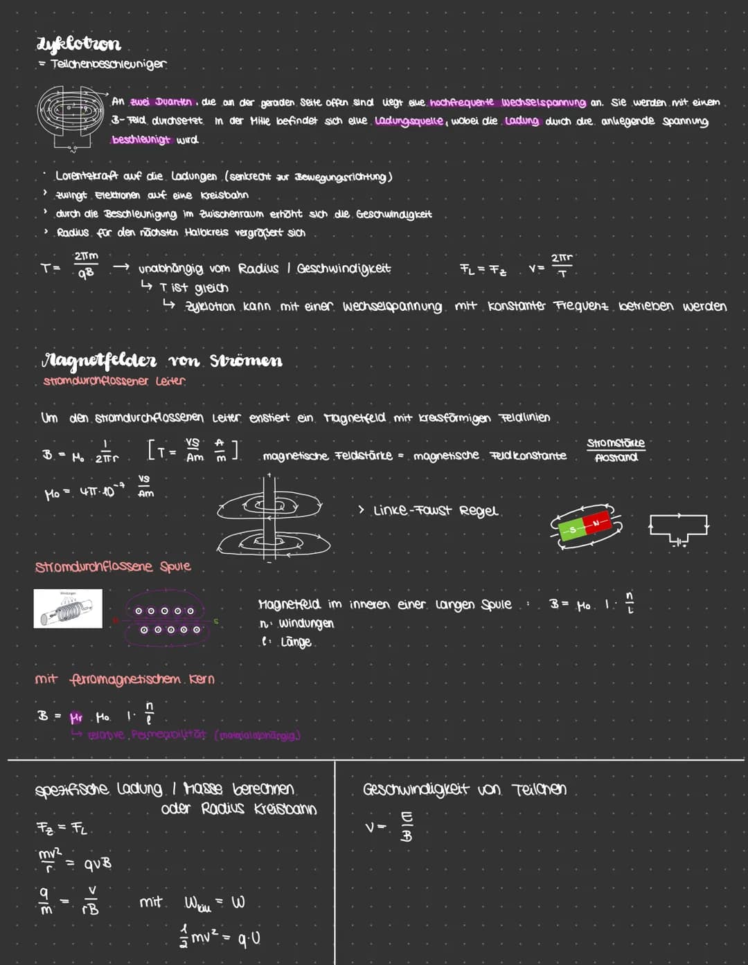 Lemzettel
Magnetisches Feld
↳ Lorentzkraft
↳ Kreisbahn
↳ Hall-Effekt
↳ Massenspeletrometrie mit wienfilter
↳ Zyklotron
↳ Magnetfelder von St