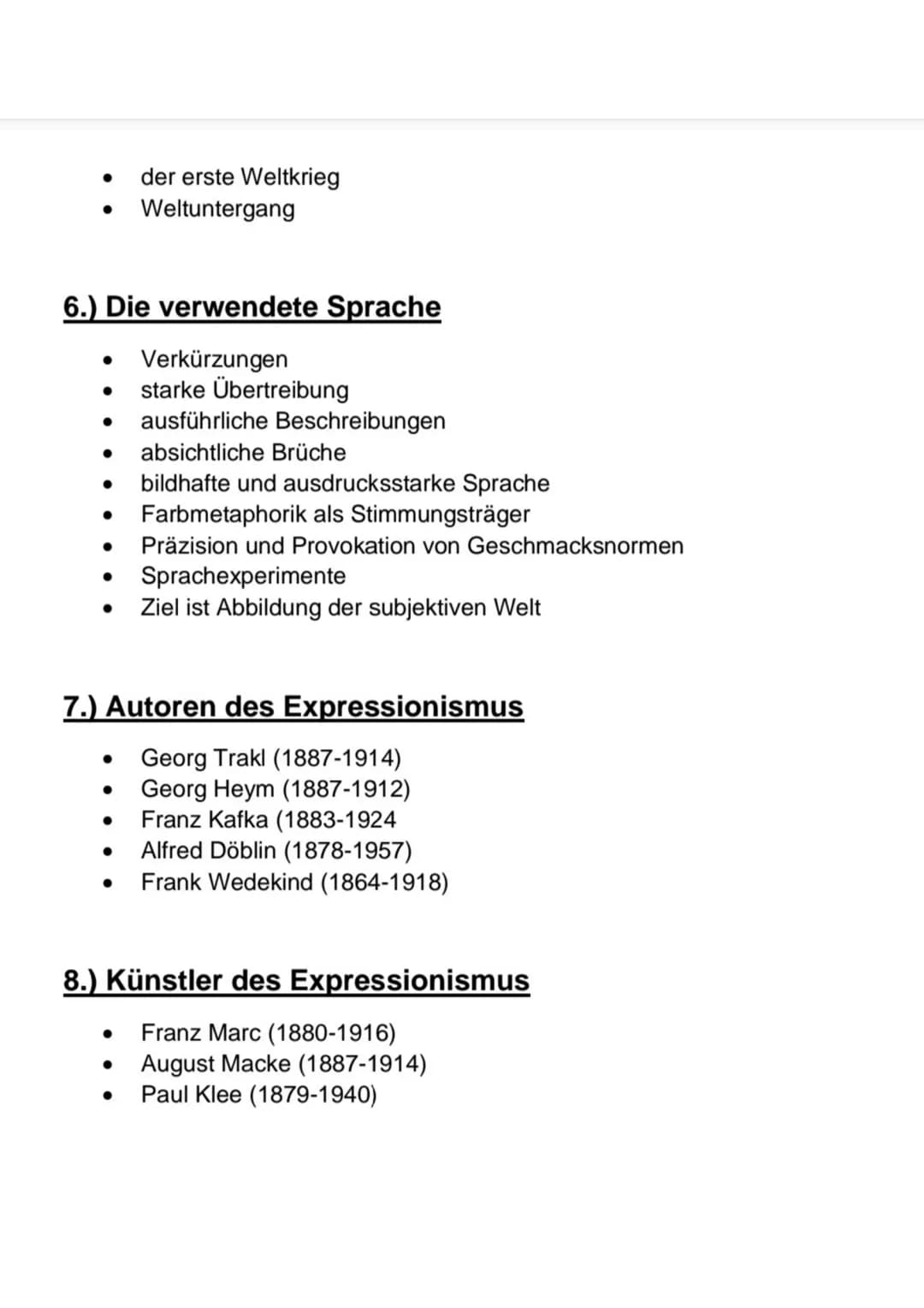 1.) Was ist Expressionismus?
●
●
● Zeit der Ausdruckskunst
Lyrik ist Hauptgattung (auch prosaische Texte und Dramen)
2.) Historischer Hinter