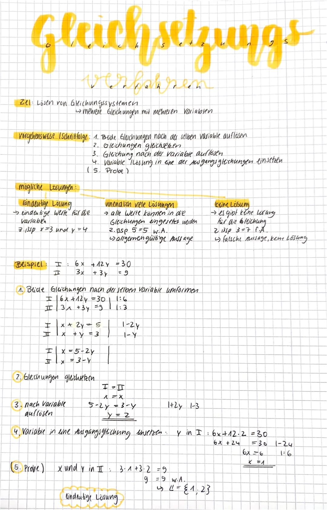 Gleich setzungs
verbal
Zel: Lösen von Gleichungssystemen
mögliche Lösungen
Eindeutige Lösung
Seindeutige werke für die
Variablen
2.135p x=3 