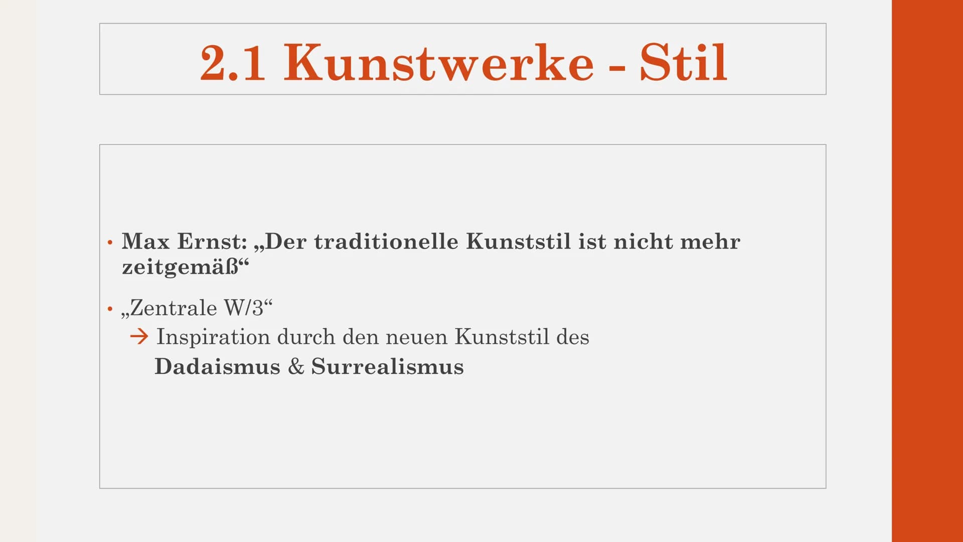 Max Ernst
und
seine Kunst
Von Amelie und Liv
Q2 Kunst GK - Frau Lainck Inhalt
1. Kurzbiografie Max Ernst
2. Kunstwerke
3.
2.1
• 2.2
●
• 2.3
