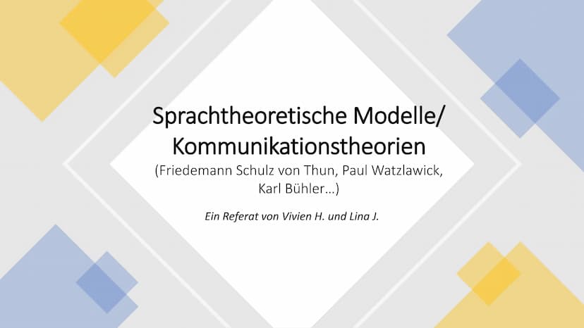 SATS LOE Sprachtheoretische Modelle/
Kommunikationstheorien
(Friedemann Schulz von Thun, Paul Watzlawick,
Karl Bühler...)
Ein Referat von Vi