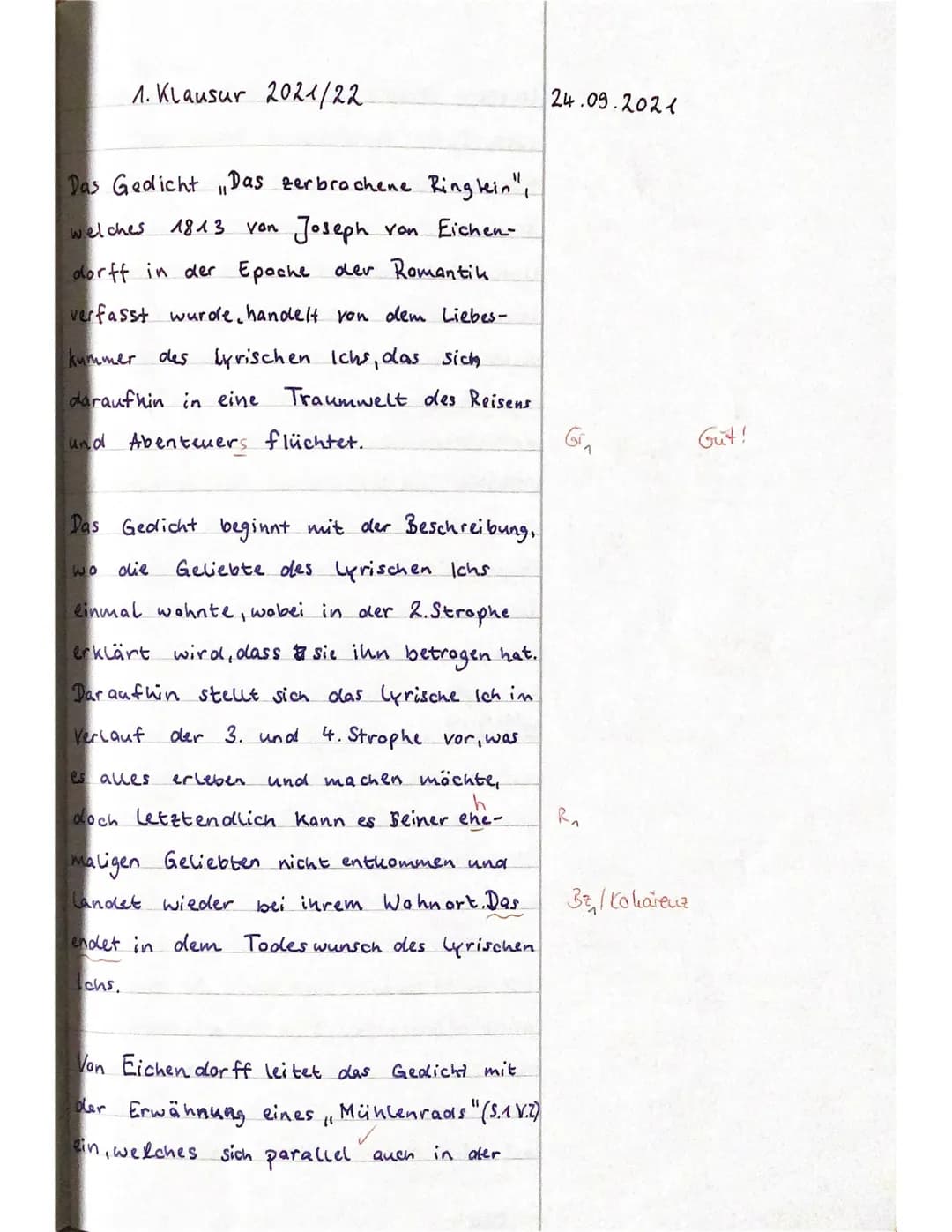 114 11
Q1 GK d3
Jamous
1. Klausur:
Joseph von Eichendorff
Das zerbrochene Ringlein
(1813) Befreiungskriege, Industrialisierung, Fremdherrsch