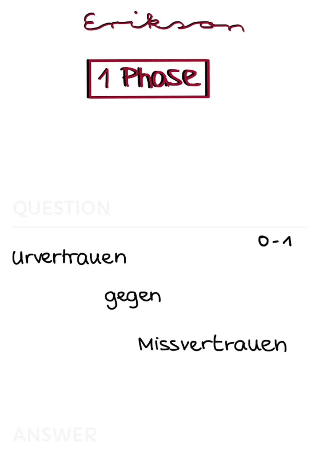 Erikson
KRISE Erikson
Erkson - Merkmale
Theorie der psycho-sozialen
Entwicklung
→
QUESTION
krise
= konflikt, aber keine Störung
•E. definier