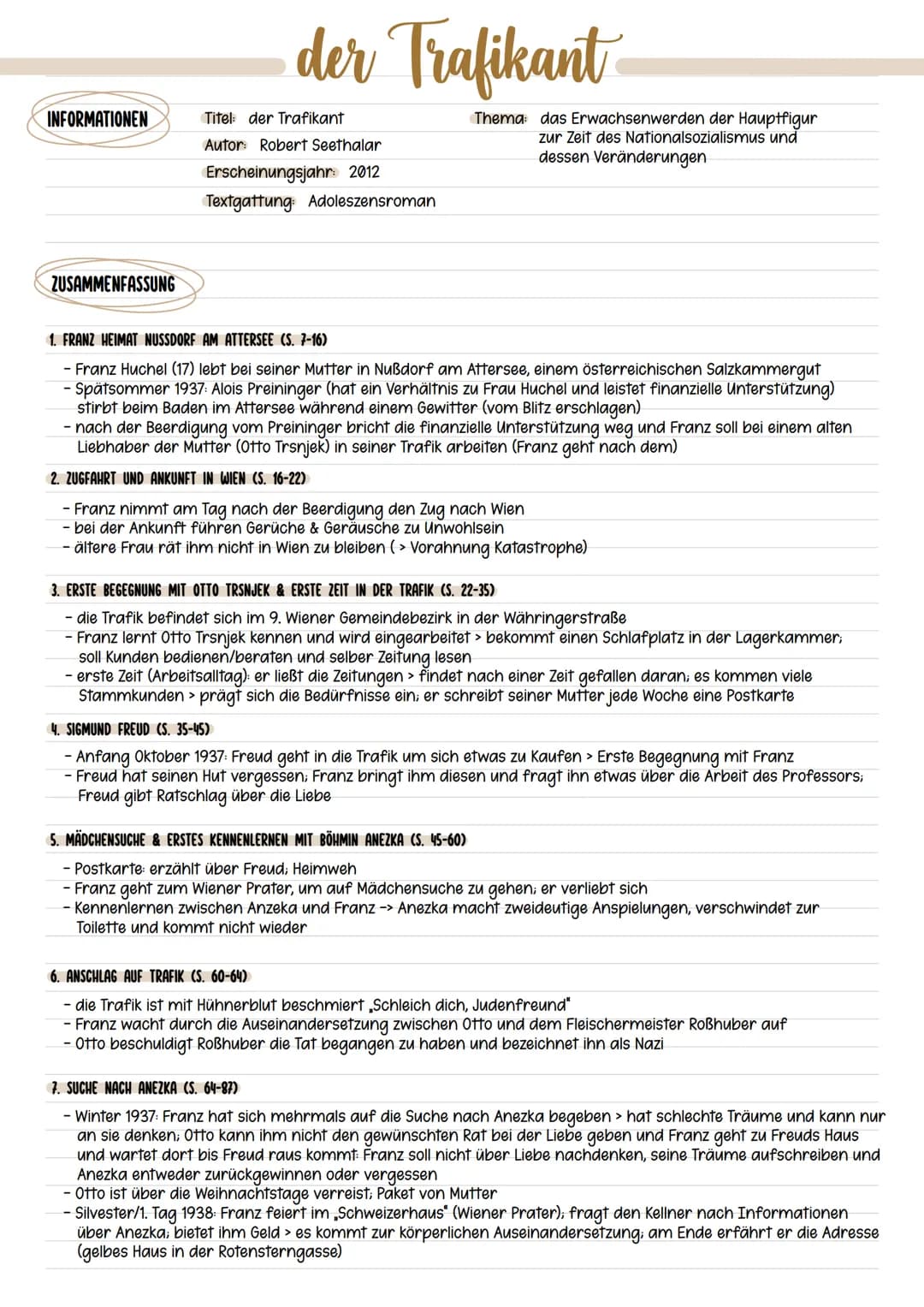 INFORMATIONEN
ZUSAMMENFASSUNG
der Trafikant
Titel der Trafikant
Autor: Robert Seethalar
Erscheinungsjahr: 2012
Textgattung: Adoleszensroman
