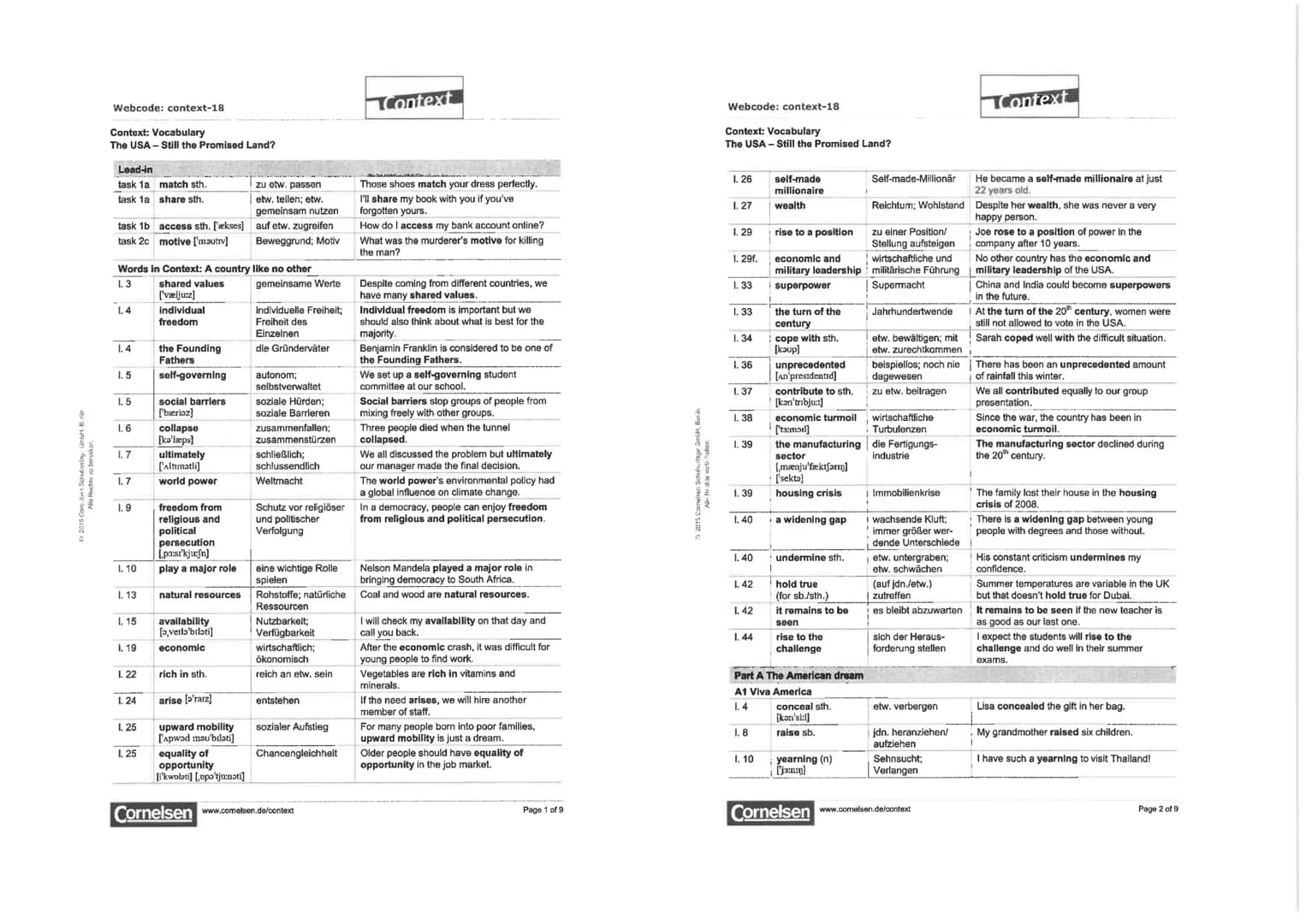 a un
Webcode: context-18
Context: Vocabulary
The USA - Still the Promised Land?
Lead-in
task 1a
task 1a
task 1b access sth. ['ækses]
task 2c