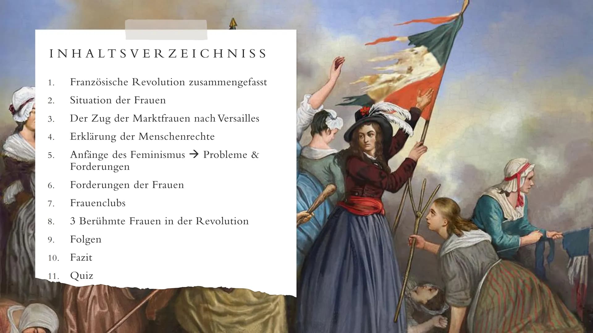 DIE ROLLE DER
FRAU IN DER
FRANZÖSISCHEN
REVOLUTION
Von Celina Kraitsch INHALTSVERZEICHNISS
Französische Revolution zusammengefasst
Situation