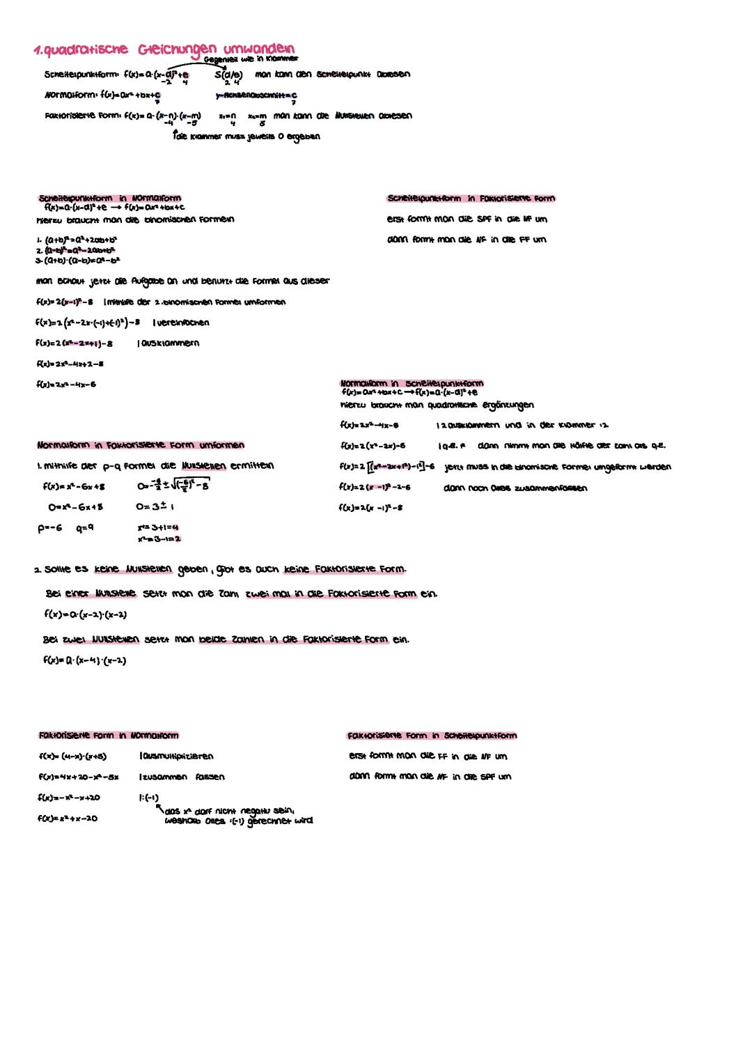 Funktionen umwandeln Scheitelpunktform Normalform Faktorisierte Form