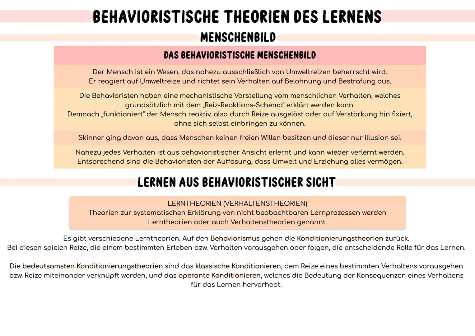 BEHAVIORISTISCHE THEORIEN DES LERNENS
MENSCHENBILD
DAS BEHAVIORISTISCHE MENSCHENBILD
Der Mensch ist ein Wesen, das nahezu ausschließlich von