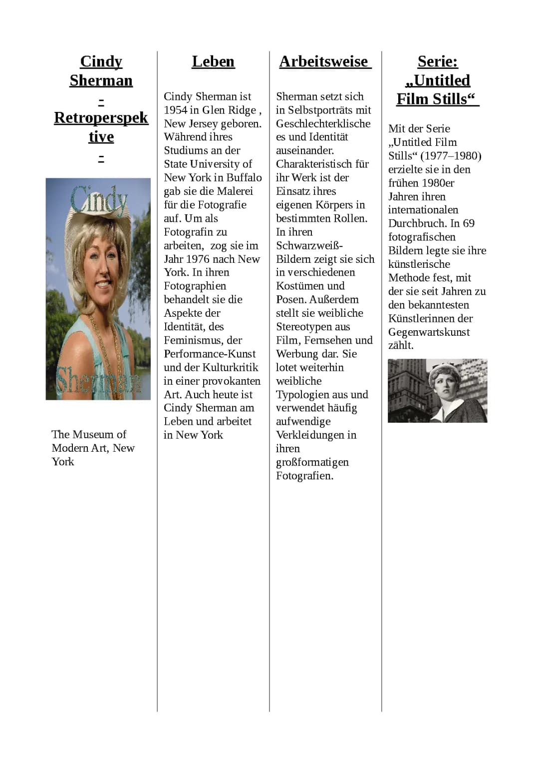 Cindy Shermans berühmte Fotos: Entdecke die 'Untitled Film Stills' und mehr!