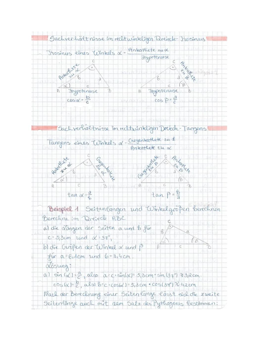 Sachverhältnisse im recht winkligen Dreieck - Prosinus!
Ankathele xux
Thosinus eines Winkels α =
Hypotenuse
Ankathete
zu x
b
A
A
с
Hypotenus