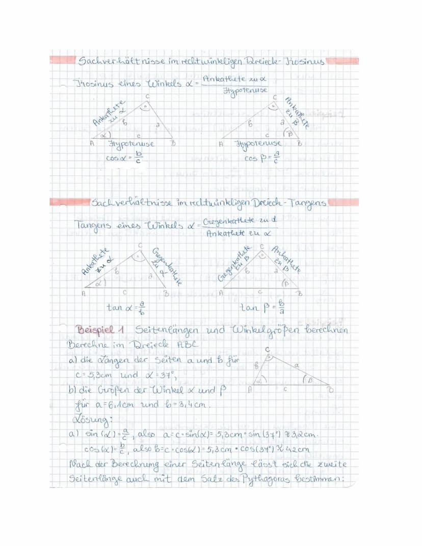Sachverhältnisse im recht winkligen Dreieck - Prosinus!
Ankathele xux
Thosinus eines Winkels α =
Hypotenuse
Ankathete
zu x
b
A
A
с
Hypotenus