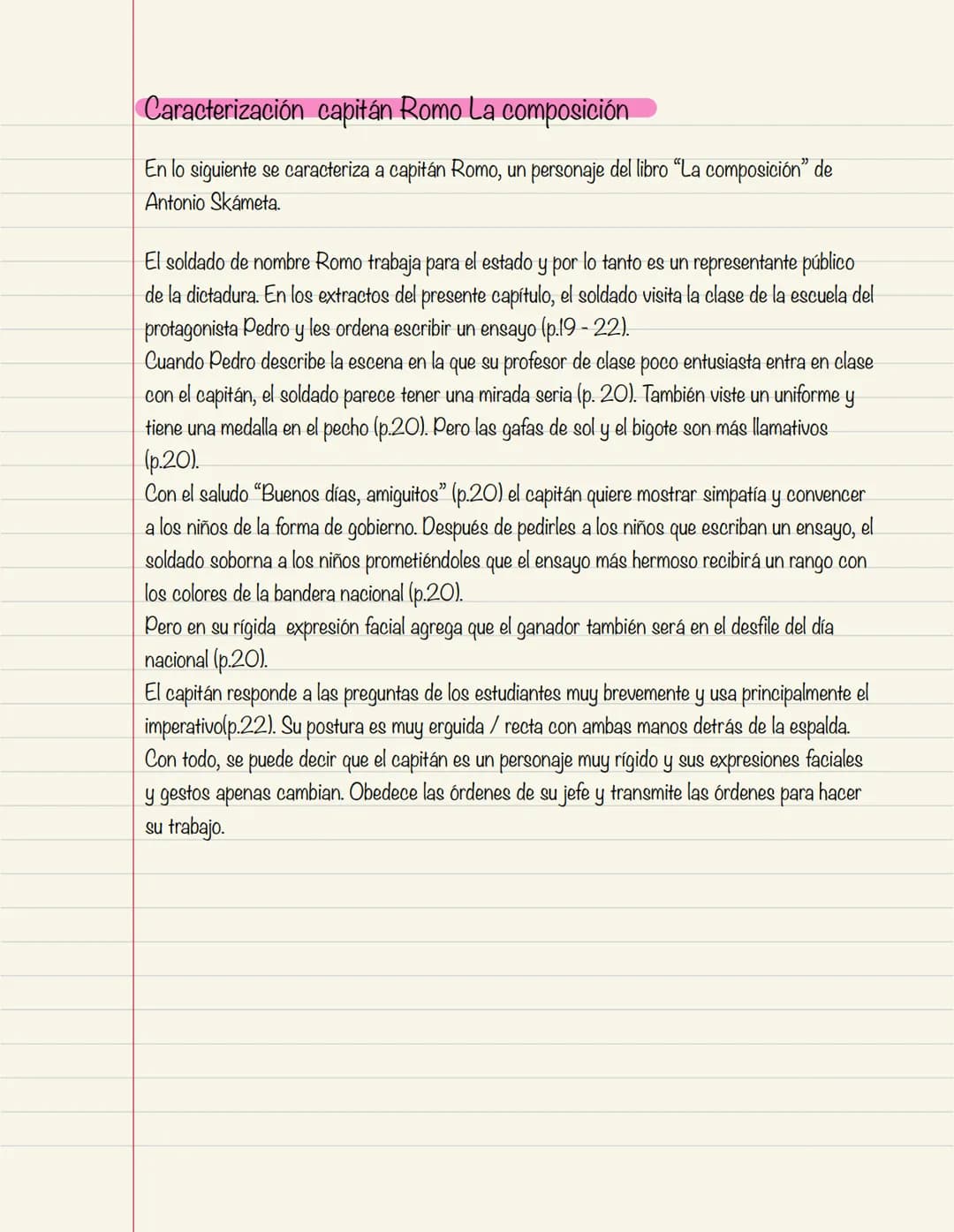 Caracterización capitán Romo La composición
En lo siguiente se caracteriza a capitán Romo, un personaje del libro "La composición" de
Antoni
