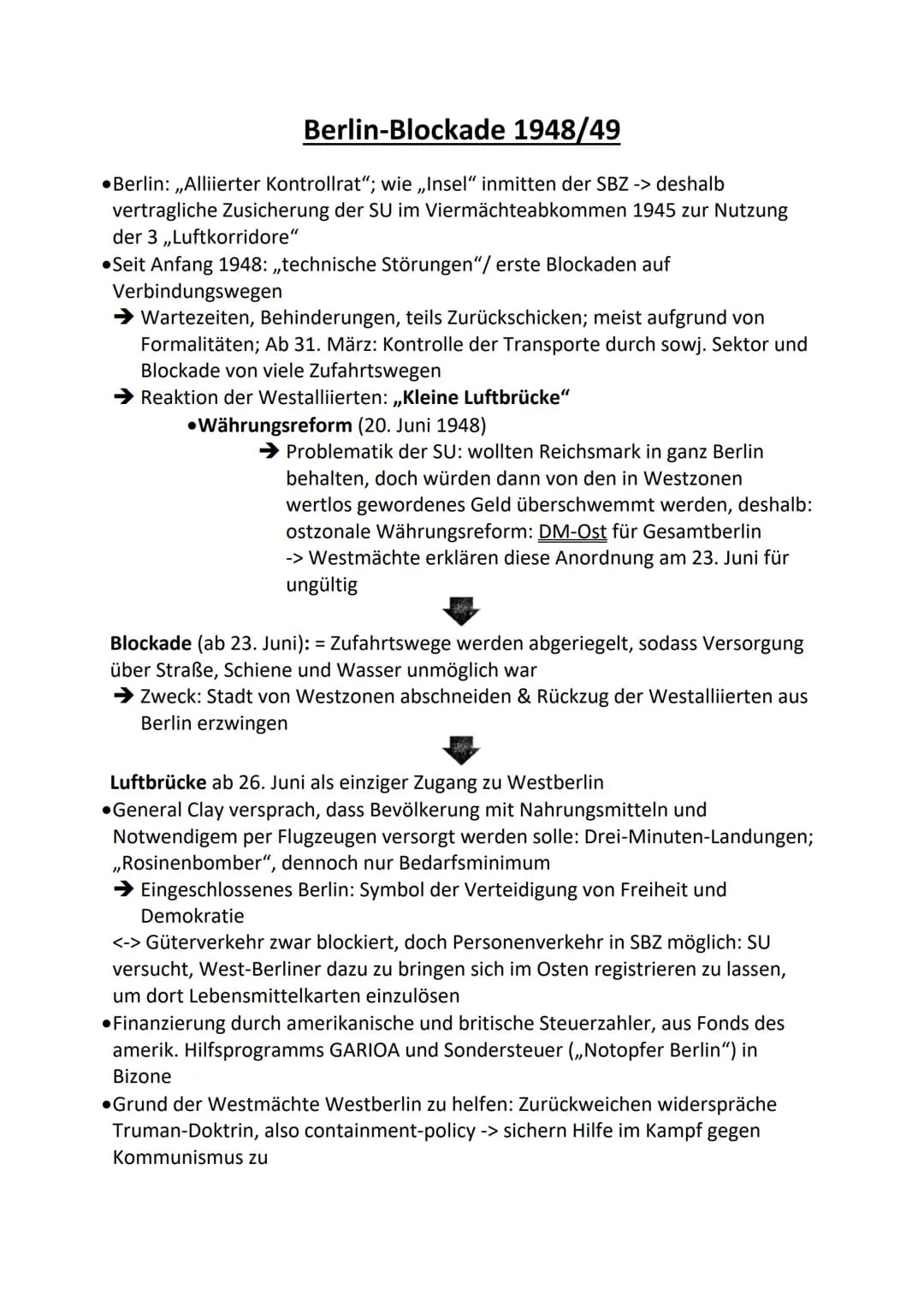 Berlin-Blockade 1948/49
•Berlin: ,,Alliierter Kontrollrat"; wie ,,Insel" inmitten der SBZ -> deshalb
vertragliche Zusicherung der SU im Vier