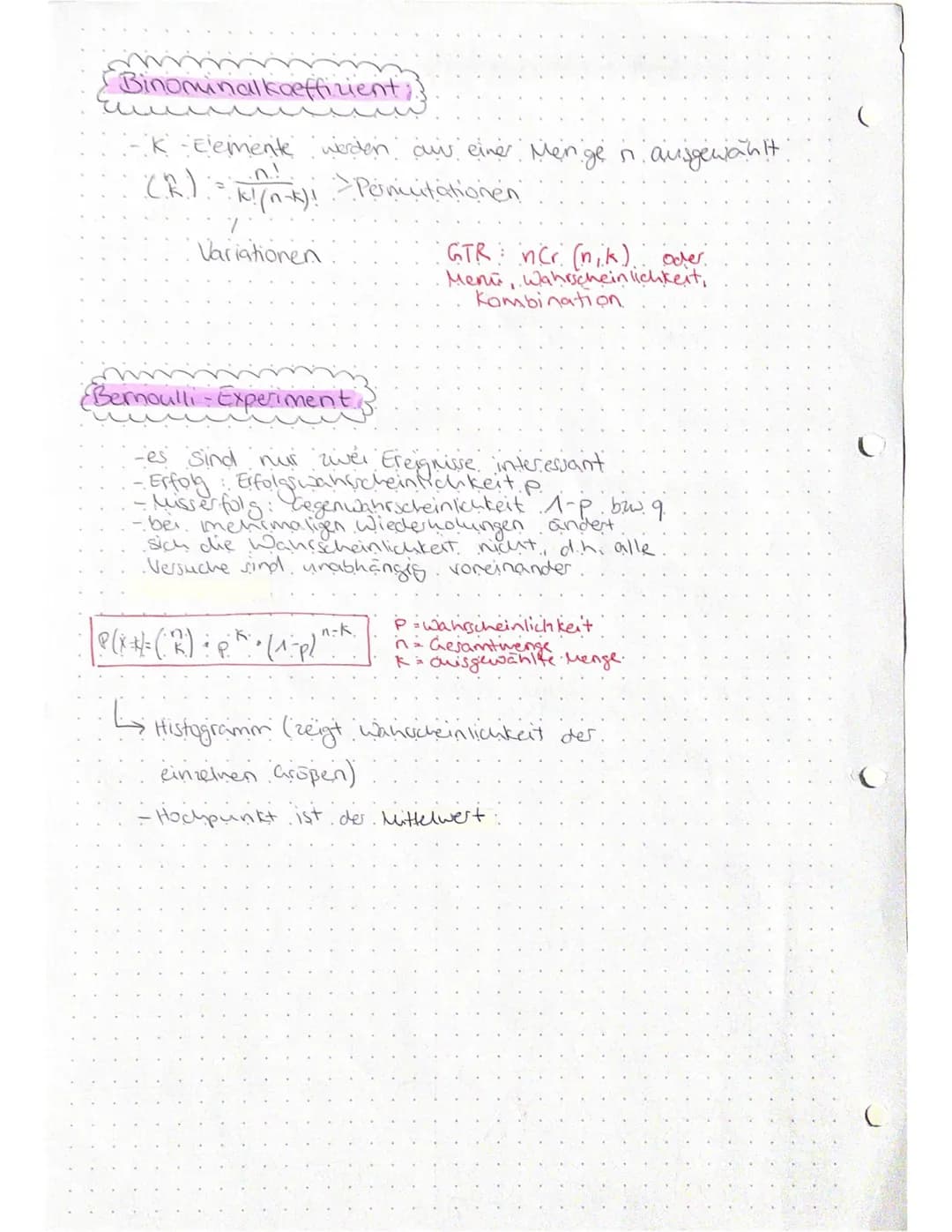 Stochastik
Themen:
-Lage parameter
-Streuungsparameter
-Zufalls versuche.
-Binominalkoeffizient
-Bernoulliversuch / ketten.
-kumulierte Bino