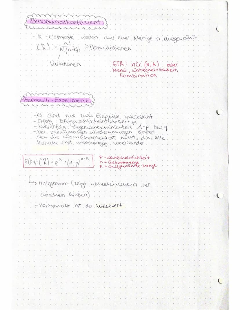 Stochastik
Themen:
-Lage parameter
-Streuungsparameter
-Zufalls versuche.
-Binominalkoeffizient
-Bernoulliversuch / ketten.
-kumulierte Bino