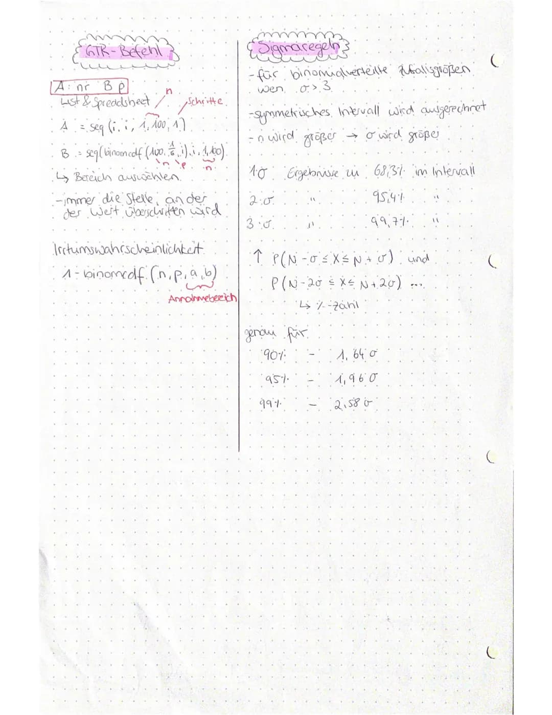 Stochastik
Themen:
-Lage parameter
-Streuungsparameter
-Zufalls versuche.
-Binominalkoeffizient
-Bernoulliversuch / ketten.
-kumulierte Bino