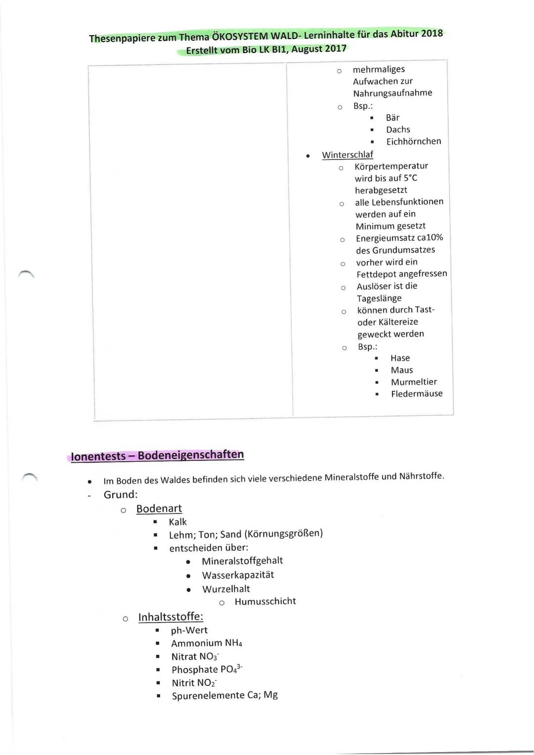 Thesenpapiere zum Thema ÖKOSYSTEM WALD- Lerninhalte für das Abitur 2018
Erstellt vom Bio LK BI1, August 2017
Gruppe 1: Entwicklung und Aufba