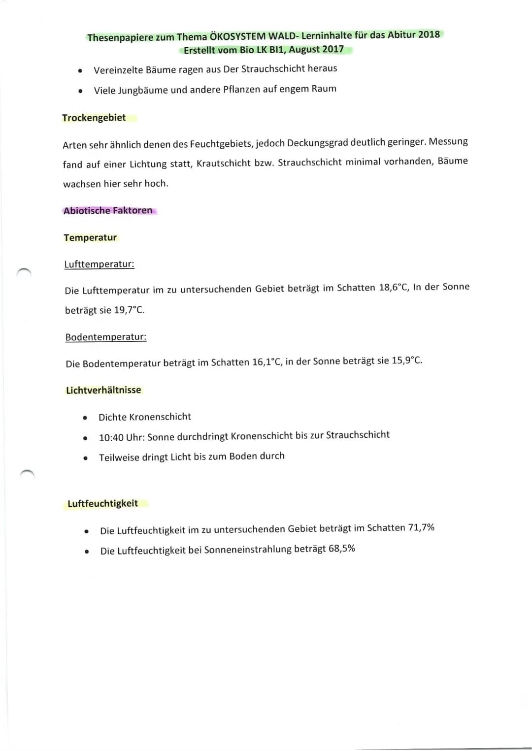 Thesenpapiere zum Thema ÖKOSYSTEM WALD- Lerninhalte für das Abitur 2018
Erstellt vom Bio LK BI1, August 2017
Gruppe 1: Entwicklung und Aufba