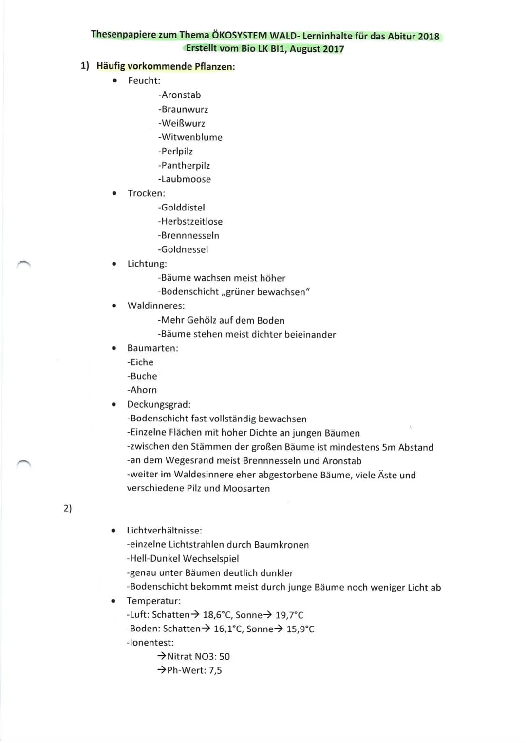 Thesenpapiere zum Thema ÖKOSYSTEM WALD- Lerninhalte für das Abitur 2018
Erstellt vom Bio LK BI1, August 2017
Gruppe 1: Entwicklung und Aufba