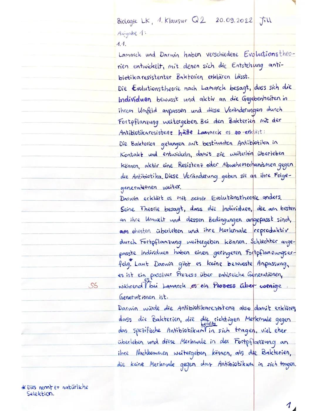 LK Q2
Gesamtschule
1.2
Aufgabe 1: Bakterienresistenz - Ergebnis des Zufalls oder gezielte Anpassung?
(34 Punkte)
1.3
1.1 Stellen Sie dar, wi