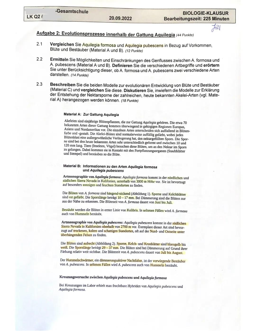 LK Q2
Gesamtschule
1.2
Aufgabe 1: Bakterienresistenz - Ergebnis des Zufalls oder gezielte Anpassung?
(34 Punkte)
1.3
1.1 Stellen Sie dar, wi