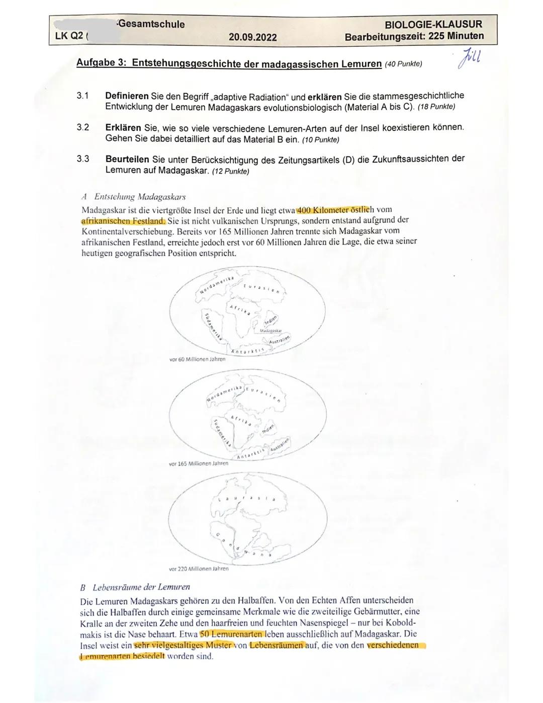 LK Q2
Gesamtschule
1.2
Aufgabe 1: Bakterienresistenz - Ergebnis des Zufalls oder gezielte Anpassung?
(34 Punkte)
1.3
1.1 Stellen Sie dar, wi