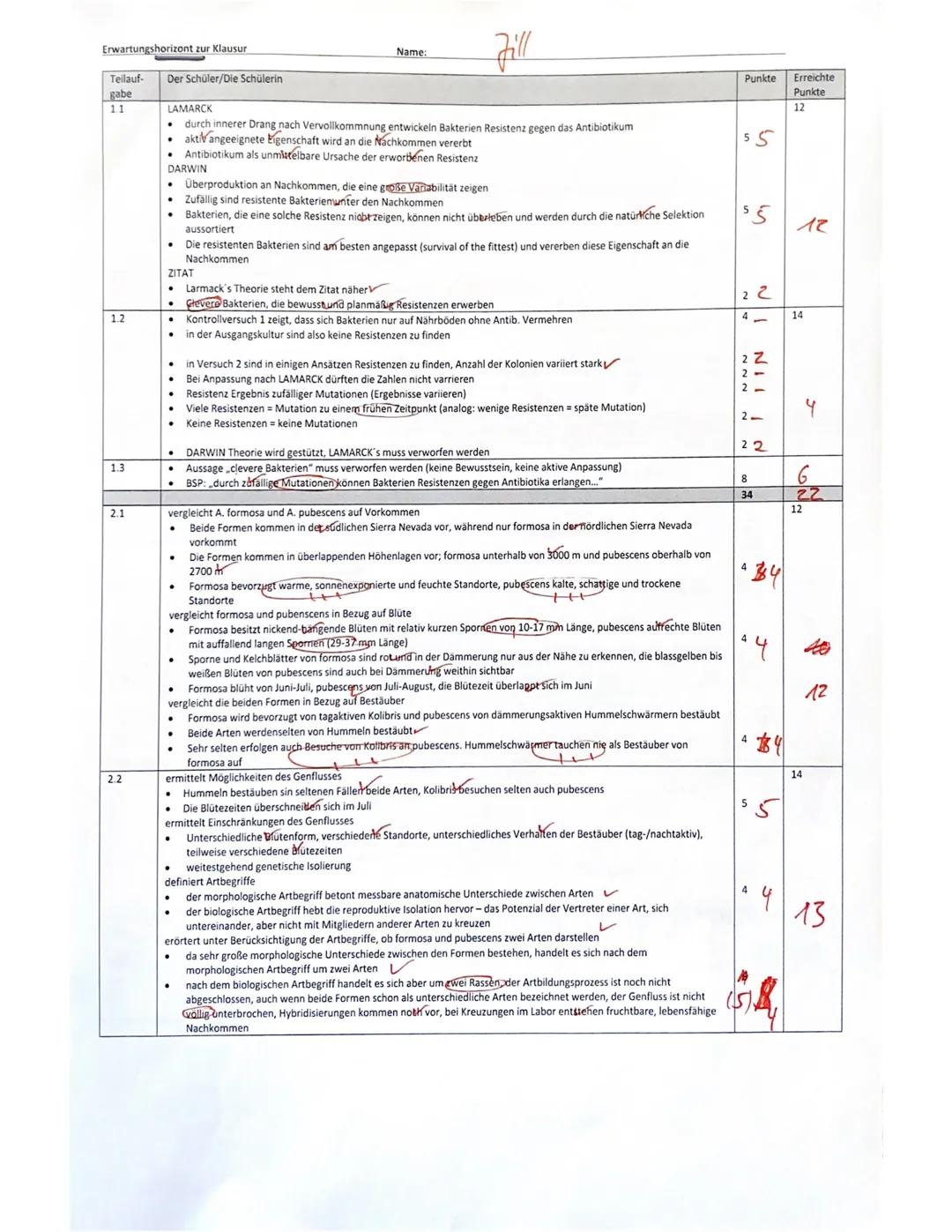 LK Q2
Gesamtschule
1.2
Aufgabe 1: Bakterienresistenz - Ergebnis des Zufalls oder gezielte Anpassung?
(34 Punkte)
1.3
1.1 Stellen Sie dar, wi