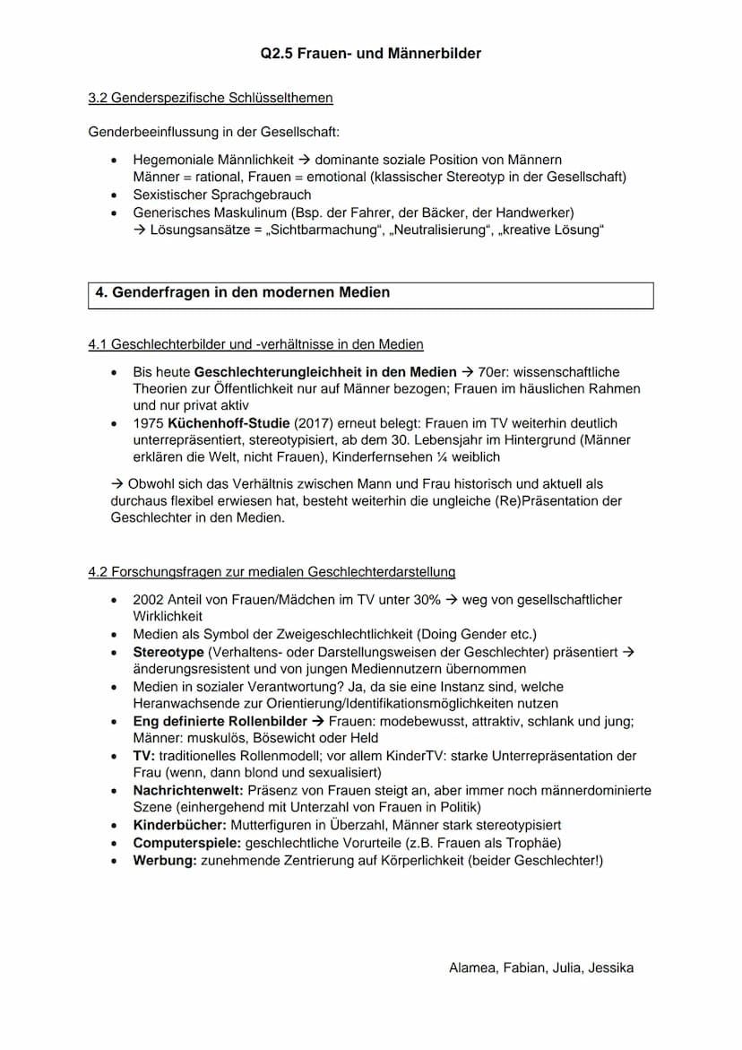1. Frauen- und Männerbilder in der Literatur
Q2.5 Frauen- und Männerbilder
1.1 Begriffe
Patriarchat (Vaterherrschaft) → Gesellschaftsordnung