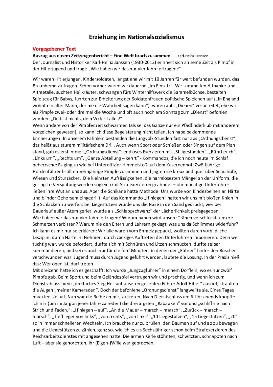 Pädagogik - Erziehung in der NS-Zeit