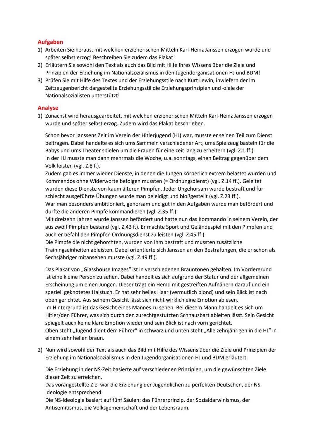 Erziehung im Nationalsozialismus
Vorgegebener Text
Auszug aus einem Zeitzeugenbericht - Eine Welt brach zusammen - Karl-Heinz Janssen
Der Jo