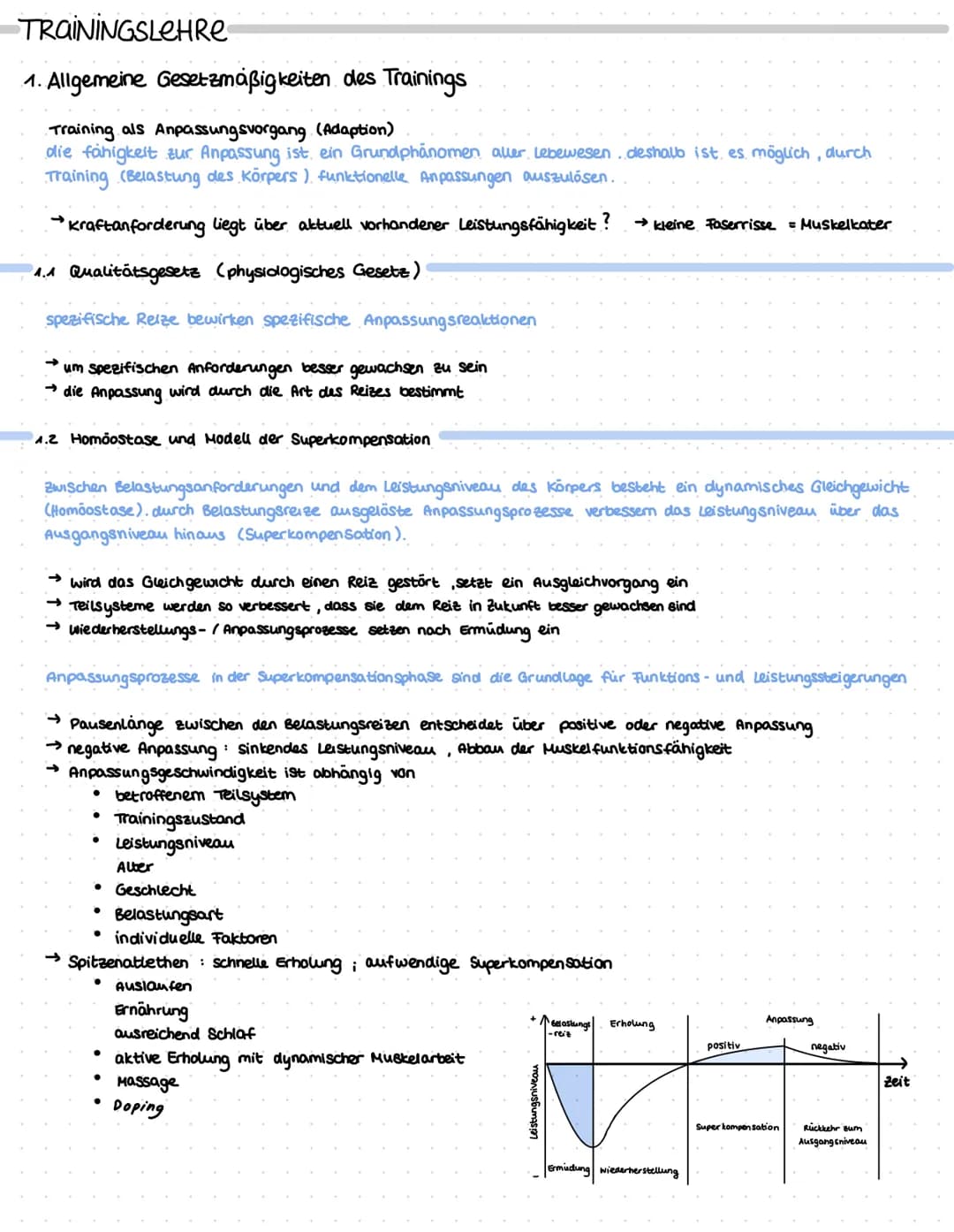 TRAININGSLEHRE
1. Allgemeine Gesetzmäßigkeiten des Trainings
Training als Anpassungsvorgang (Adaption)
die fähigkeit zur Anpassung ist ein G