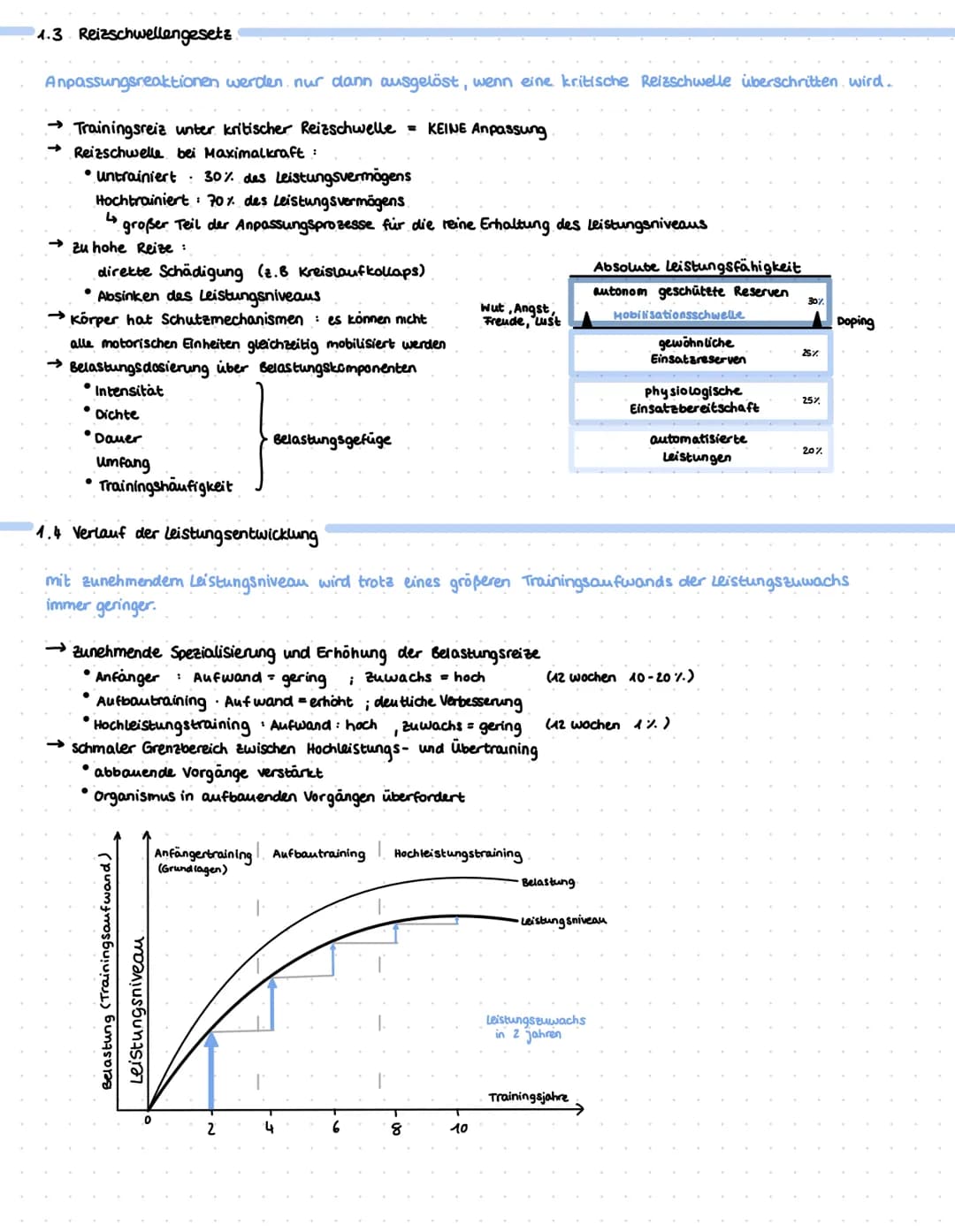 TRAININGSLEHRE
1. Allgemeine Gesetzmäßigkeiten des Trainings
Training als Anpassungsvorgang (Adaption)
die fähigkeit zur Anpassung ist ein G