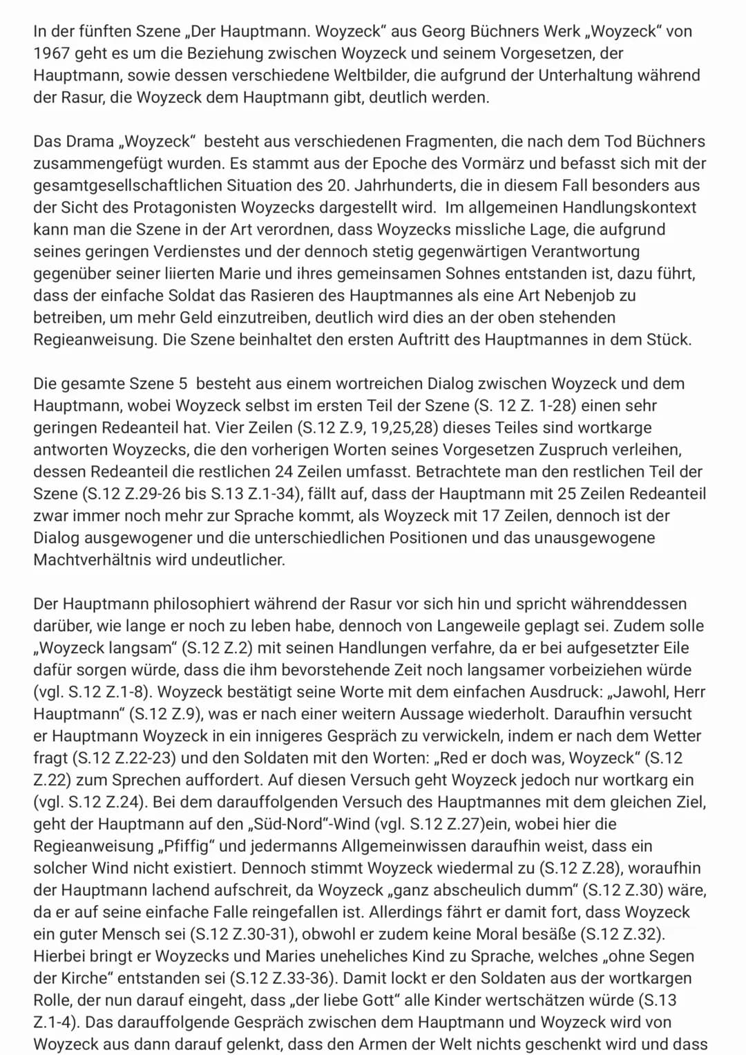 In der fünften Szene ,,Der Hauptmann. Woyzeck" aus Georg Büchners Werk ,,Woyzeck" von
1967 geht es um die Beziehung zwischen Woyzeck und sei