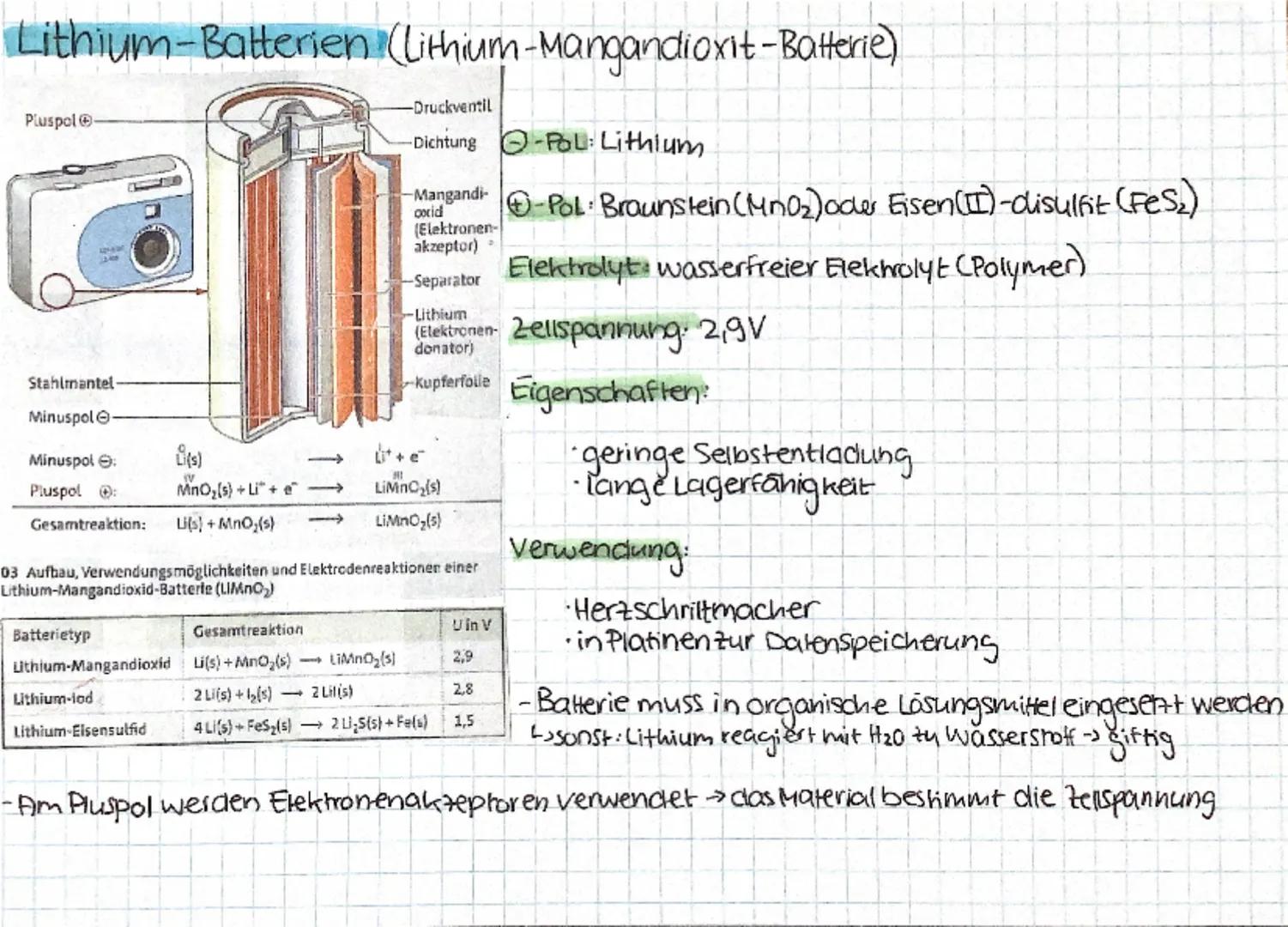 --- OCR Start ---
Batterien (primarelement)
-> sind galvanische Elemente zur Erzeugung von Spannung
- erhöhung der Spannung: mehrere galv. E