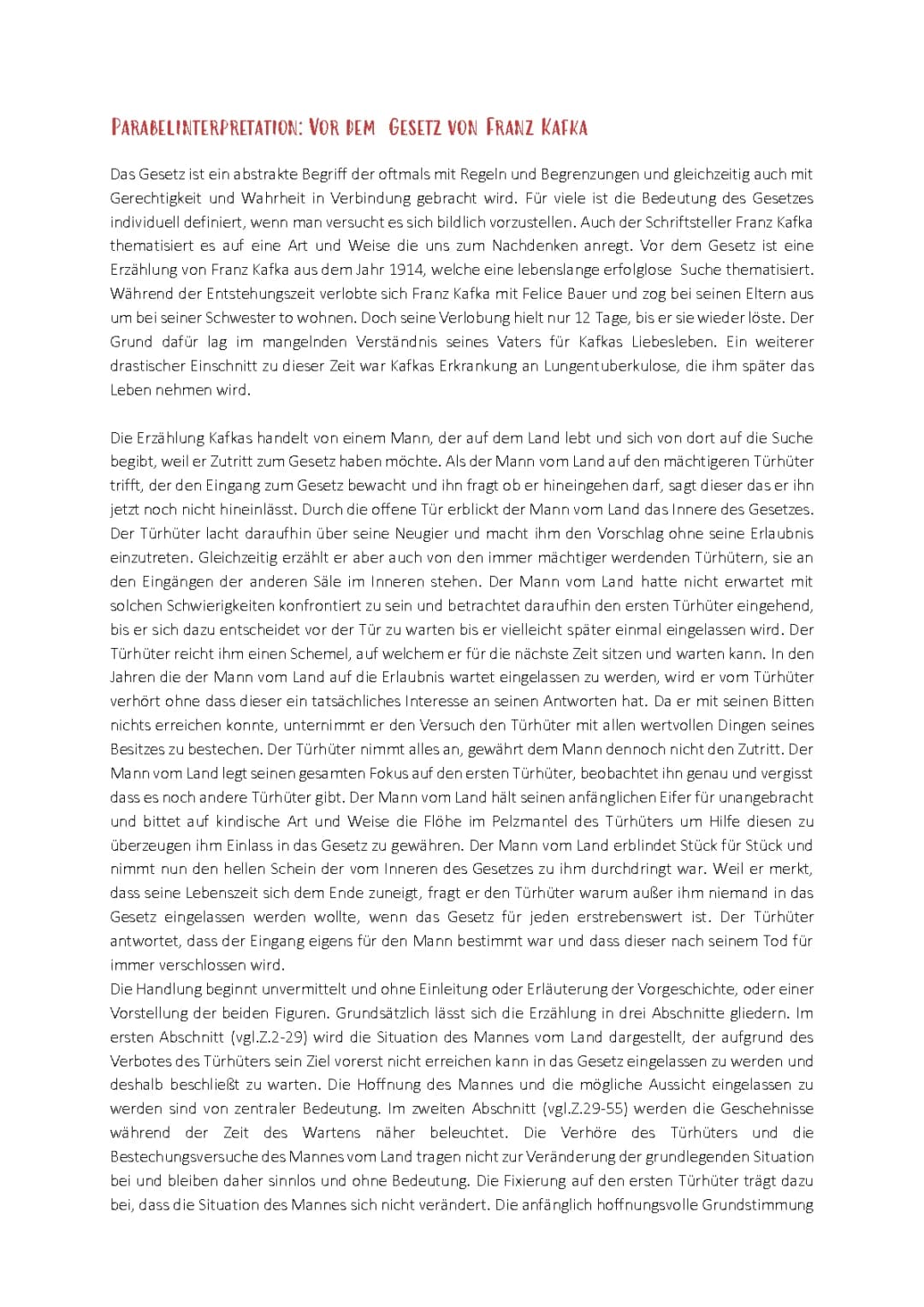 Parabelinterpretation Franz Kafka