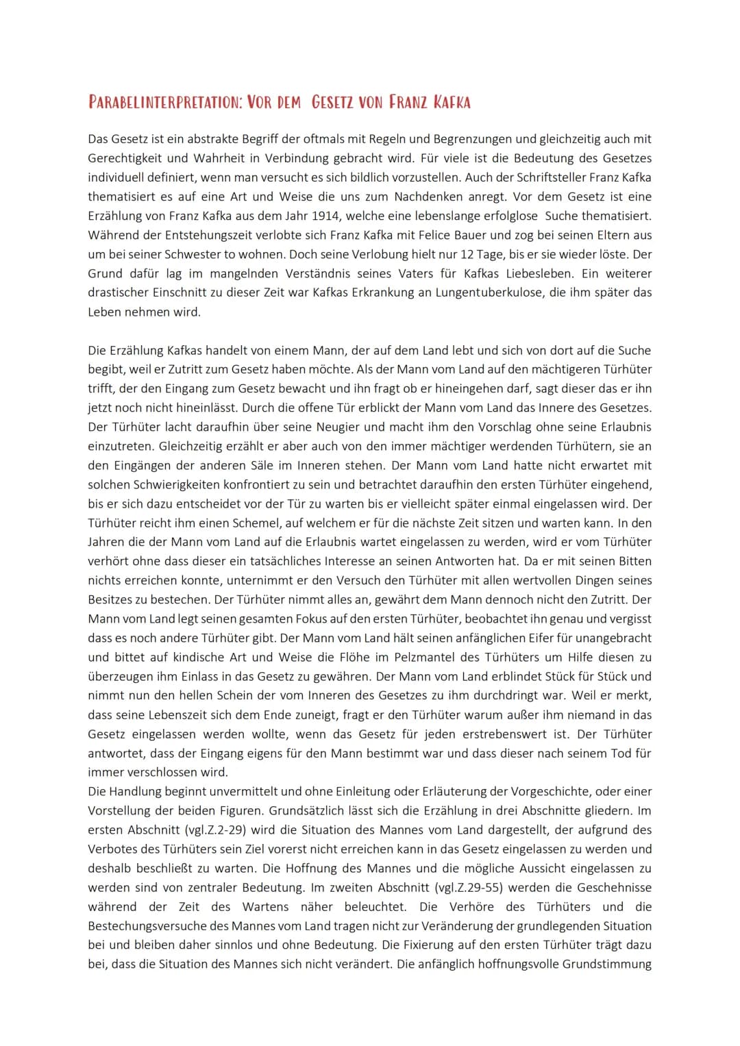 PARABELINTERPRETATION: VOR DEM GESETZ VON FRANZ KAFKA
Das Gesetz ist ein abstrakte Begriff der oftmals mit Regeln und Begrenzungen und gleic