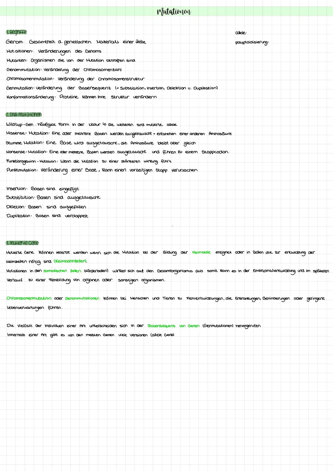 1. Begriffe
Genom. Gesamtheit d. genetischen Materials einer Zelle
Mutationen: Veränderungen des Genoms
Mutanten Organismen die von der Muta