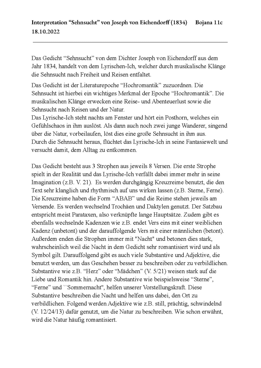 Joseph von Eichendorff „Sehnsucht“ Interpretation 