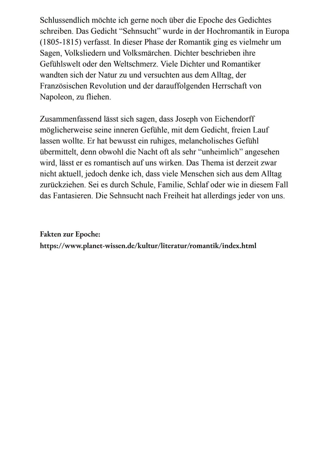 Interpretation "Sehnsucht" von Joseph von Eichendorff (1834) Bojana 11c
18.10.2022
Das Gedicht "Sehnsucht" von dem Dichter Joseph von Eichen