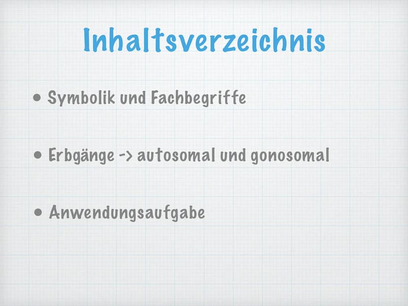 Analyse von Stammbäumen
Gözde Duran Bio LK Schmitt
Genetik Inhaltsverzeichnis
Symbolik und Fachbegriffe
● Erbgänge -> autosomal und gonosoma