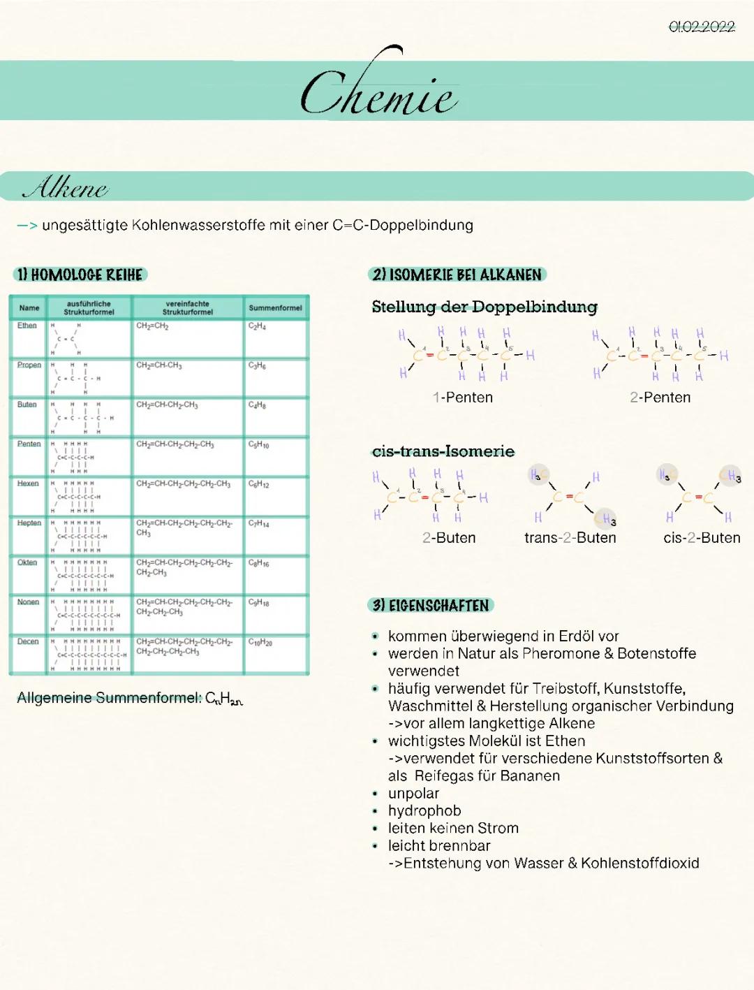 Lernzettel Chemie Klasse 11